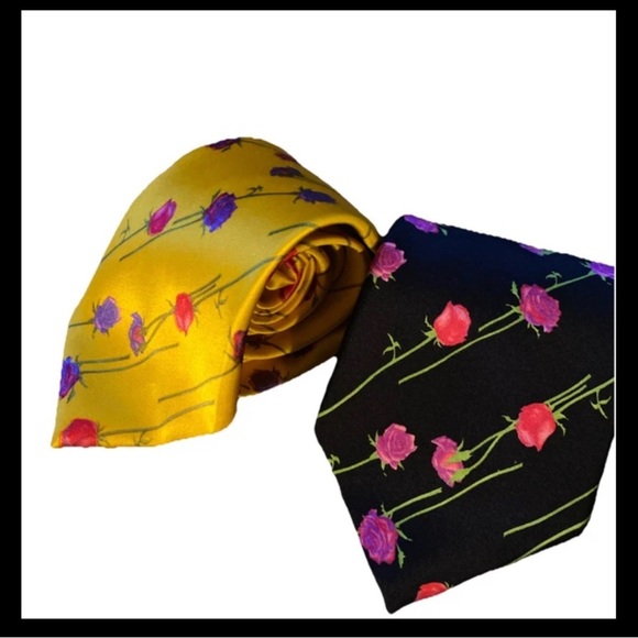 Robert Talbott Best of Class Lot of 2 Silk Floral Roses Ties 1 Black 1 Yellow - Picture 1 of 5